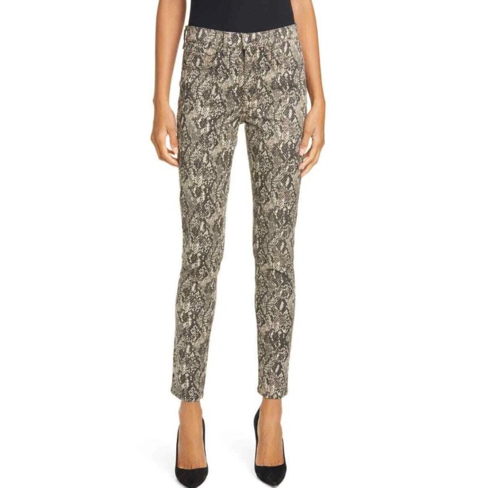 Veronica Beard Kate Skinny Jeans Size 25 Neutral Nude Gray Snake Print High Rise